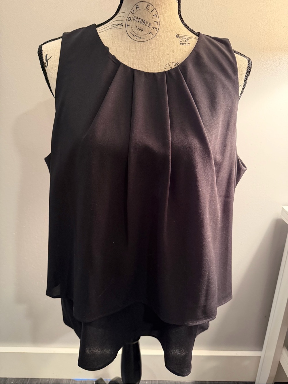 J Crew women’s 14 Black Sleeveless Pleated Layered Shell Top lightweight summer